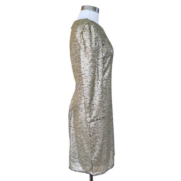 DKNY Gold Sequin Cocktail Party Dress Size 10 Sheath 3/4 Sleeve - Picture 6 of 9